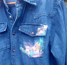 Load image into Gallery viewer, Denim Shirt in the style of Pink Panther