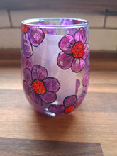 Load image into Gallery viewer, Purple Flower Stemless Wine Glass